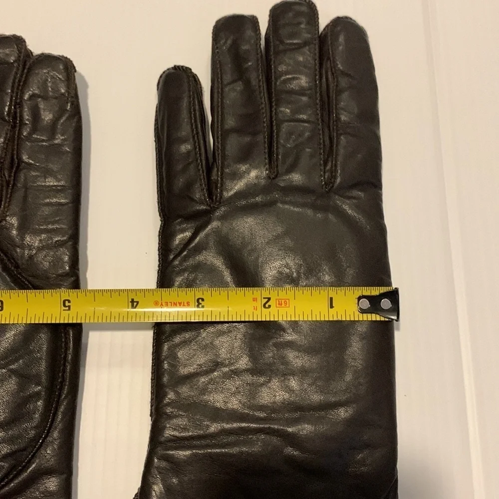 DARK Brown Leather Gloves with Lining Size M